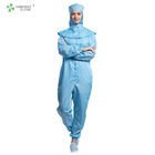 Polyster And Carbon Fiber Clean Room Lab Coats Blue Color 75D / 100D Yarn 0.3kg / Set