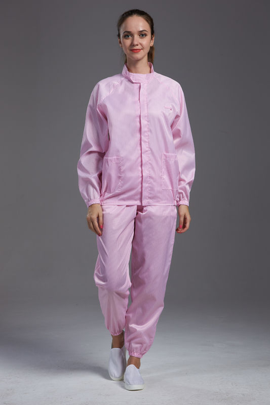 Reusable Esd anti static Protective jacket standing collar pink color for Class 1000 Cleanroom